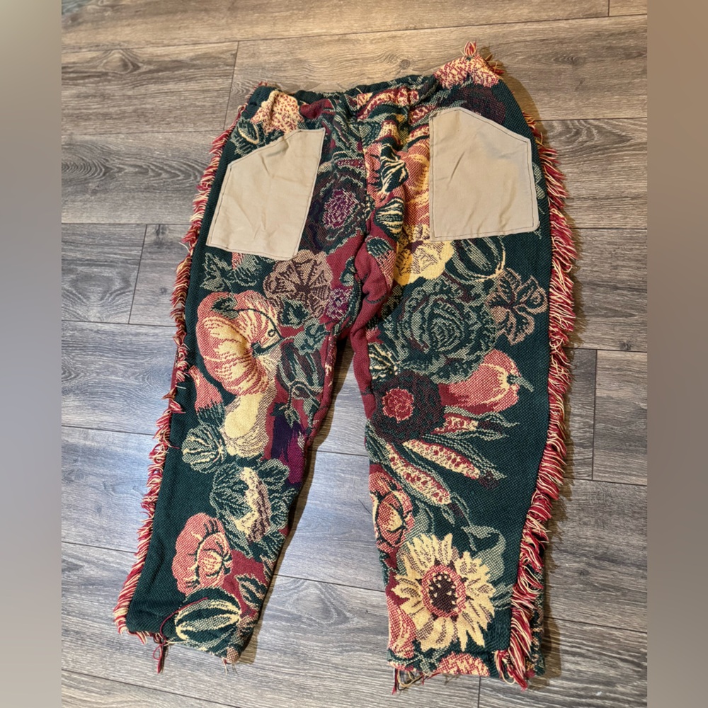 Handmade Tapestry Blanket Pants Floral Fringe Wide Leg Lounge Unisex L